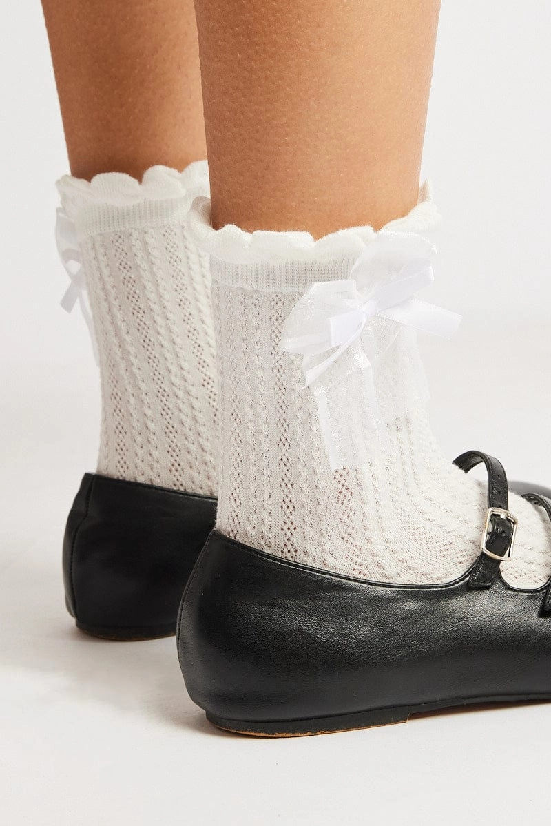 White Crew Socks with Bow