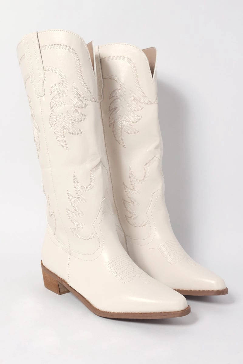 White Embroidered Western Cowboy Boots