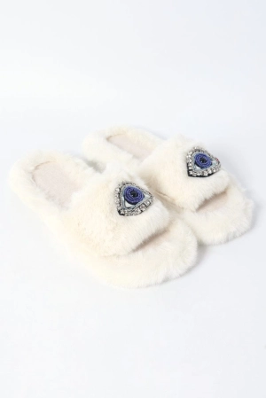 White Faux Fur Slippers