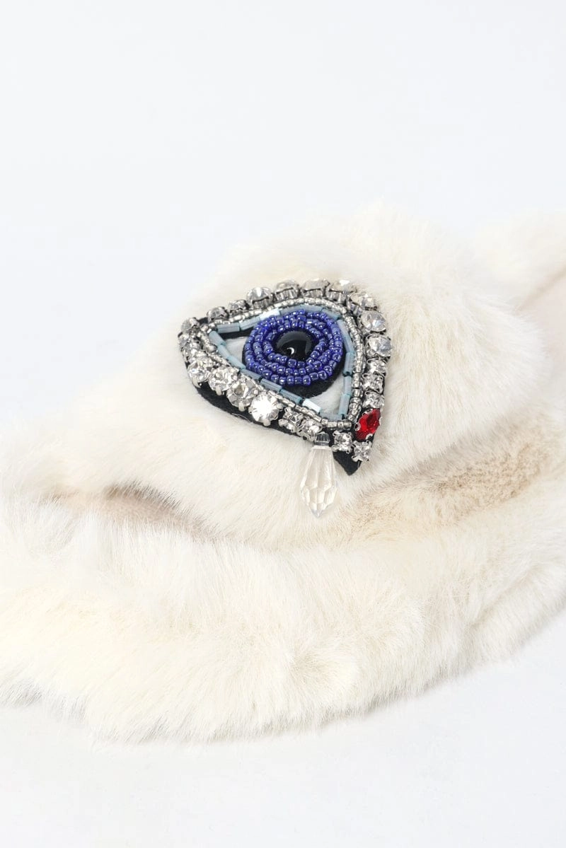 White Faux Fur Slippers
