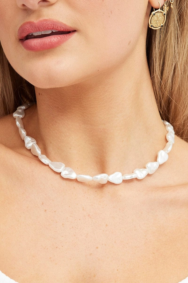 White Faux Pearl Necklace