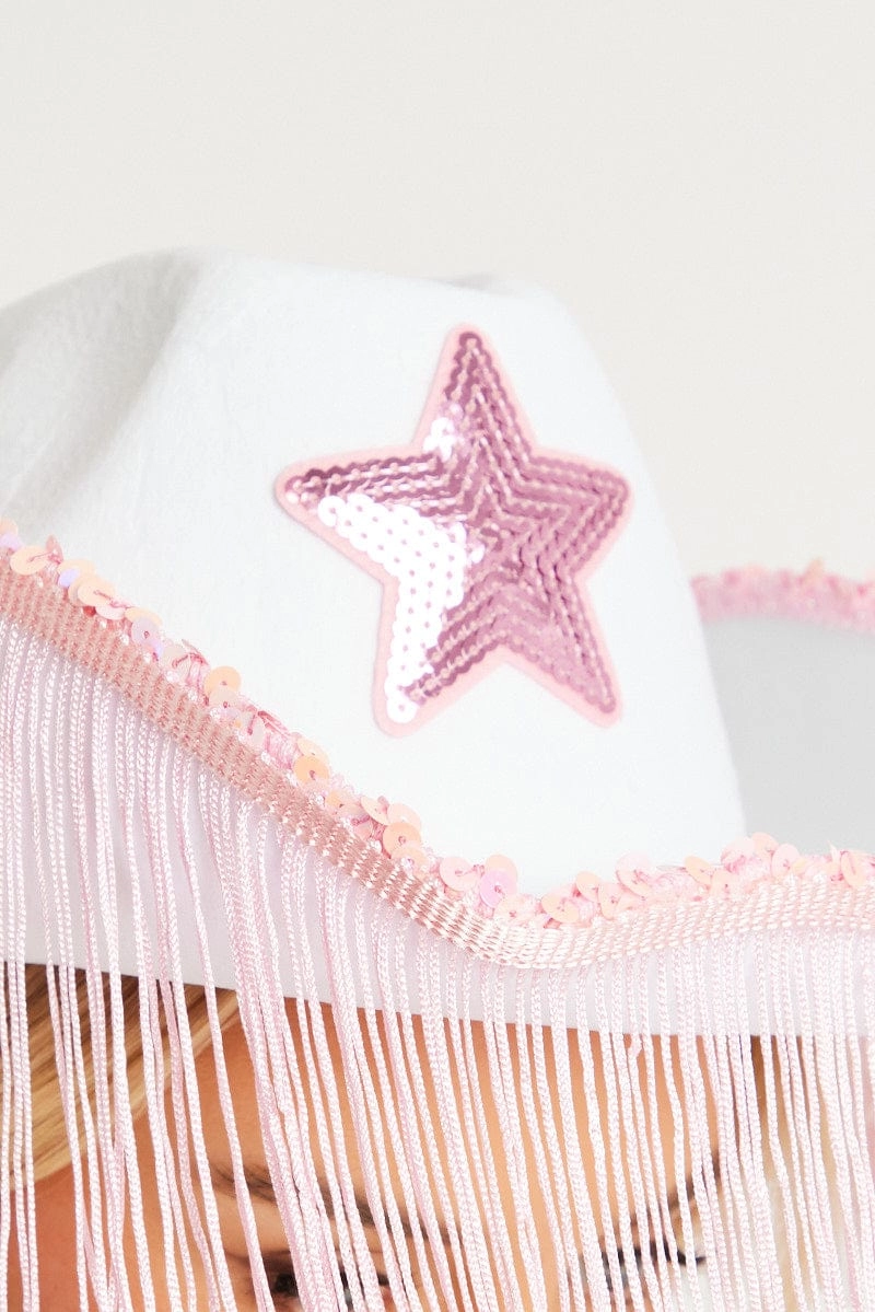 White Festival Cowboy Hat with Tassels