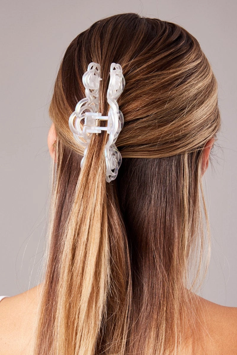 White Iridescent Rose Claw Clip