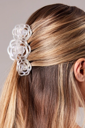 White Iridescent Rose Claw Clip