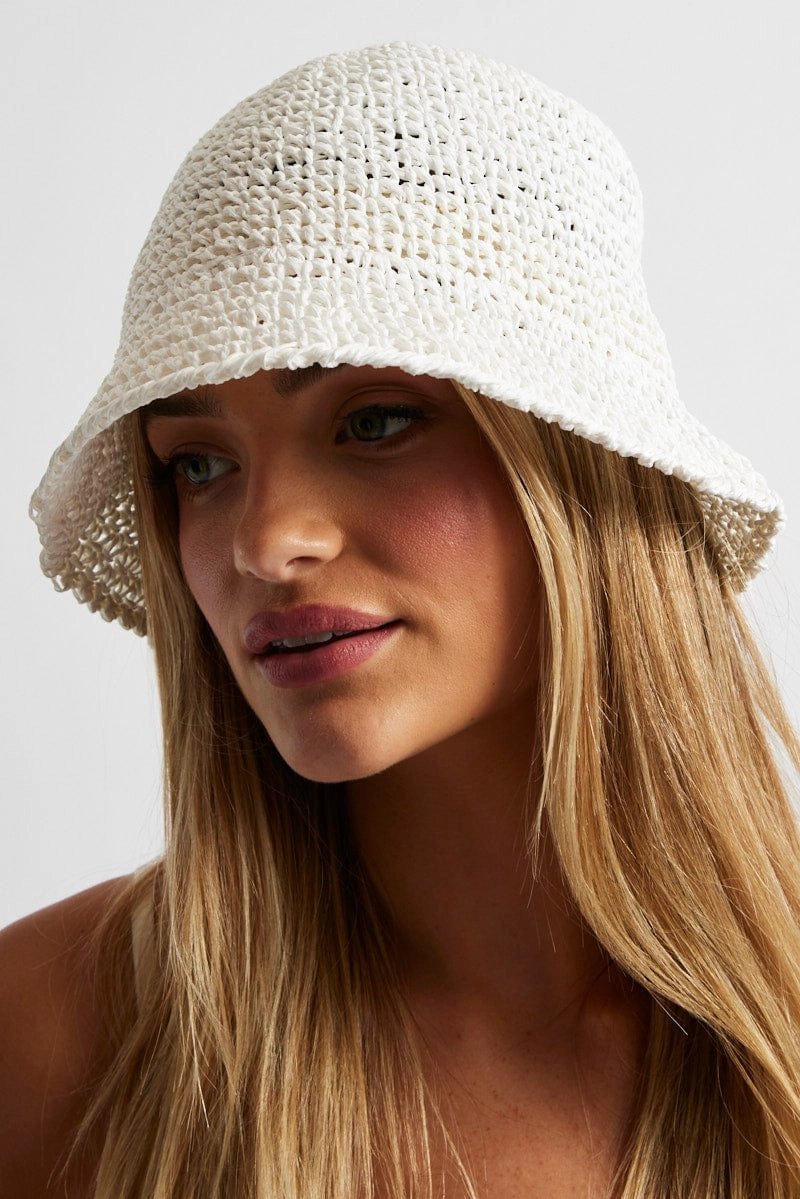 White Straw Bucket Hat