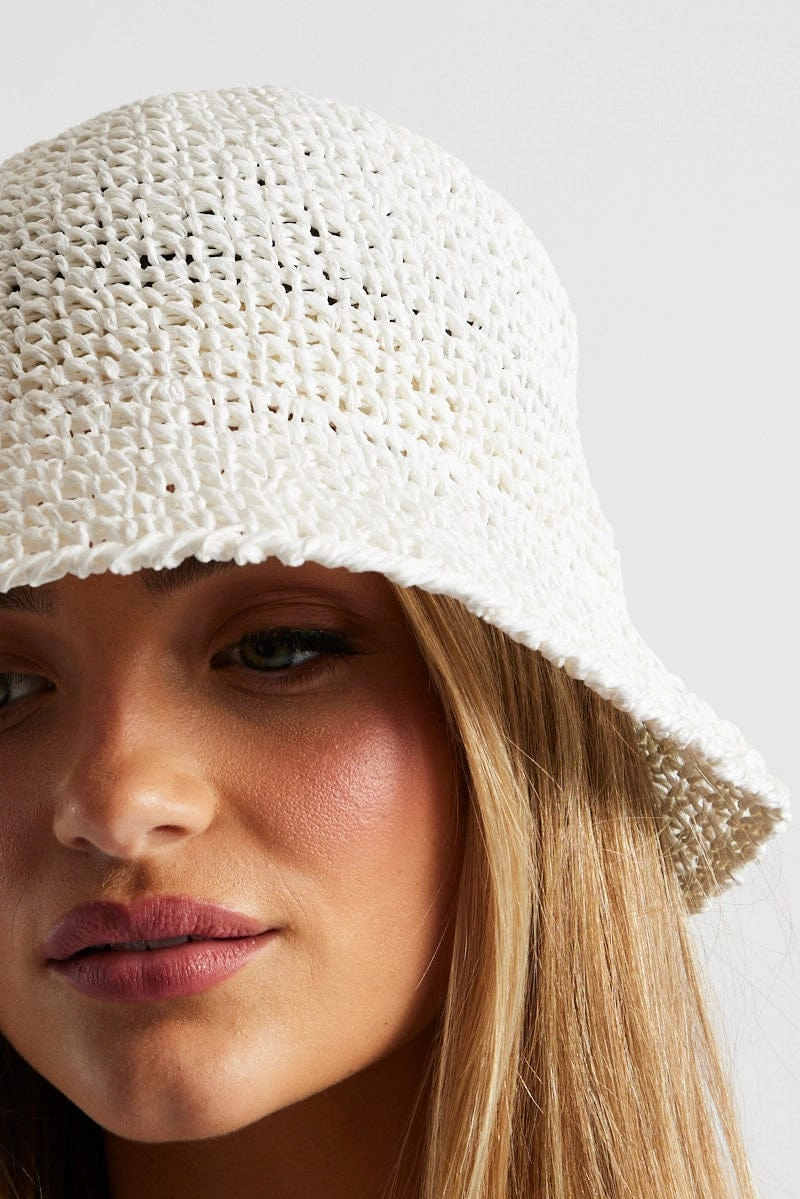 White Straw Bucket Hat