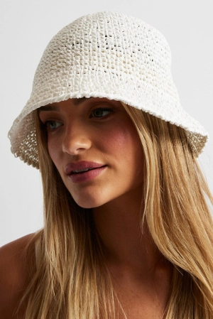 White Straw Bucket Hat