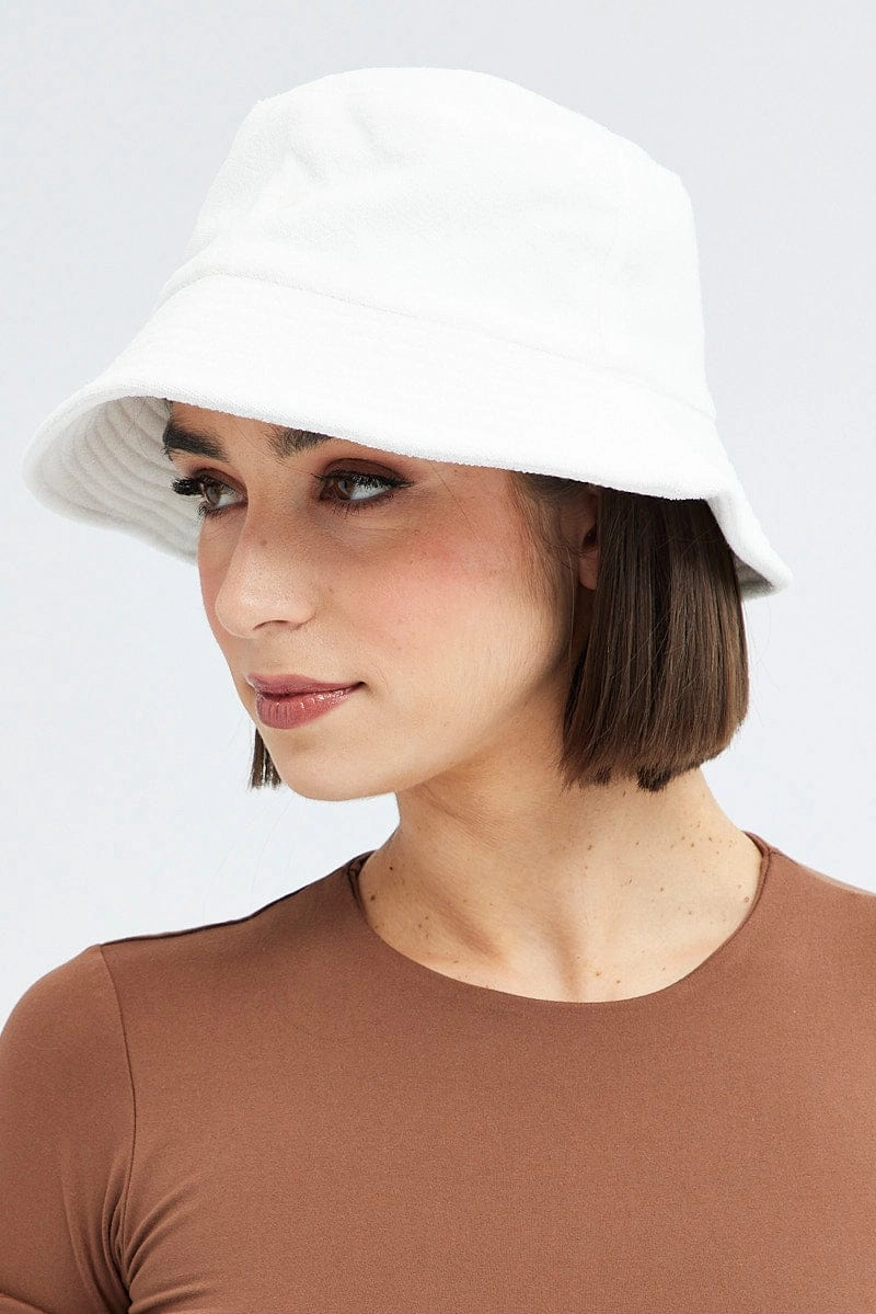 White Toweling Detail Bucket Hat