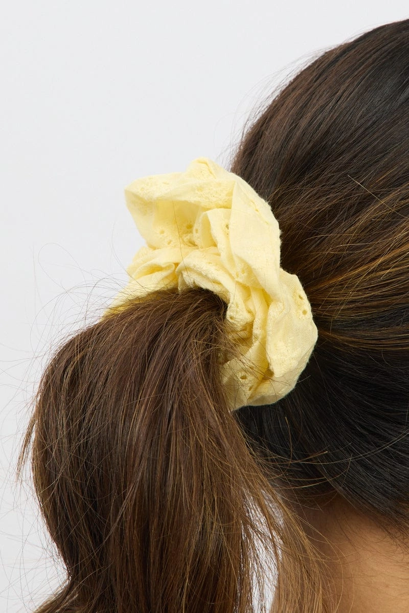 Yellow Eyelet Scrunchies